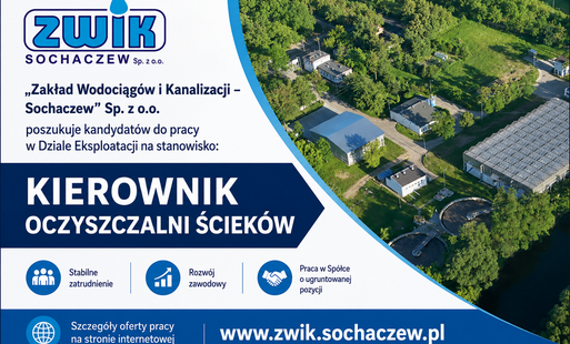 Infografika z ofertą pracy na stanowisko Kierownik Oczyszczalni Ścieków