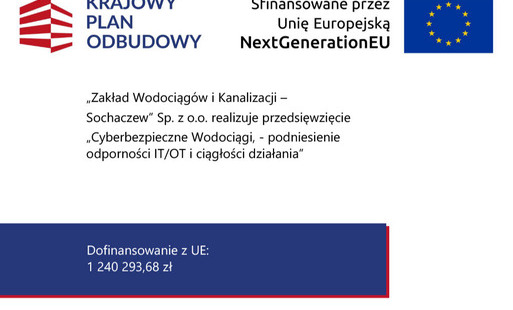 Plakat z szablonu KPO z danymi grantobiorcy i kwotą dofinansowania projektu